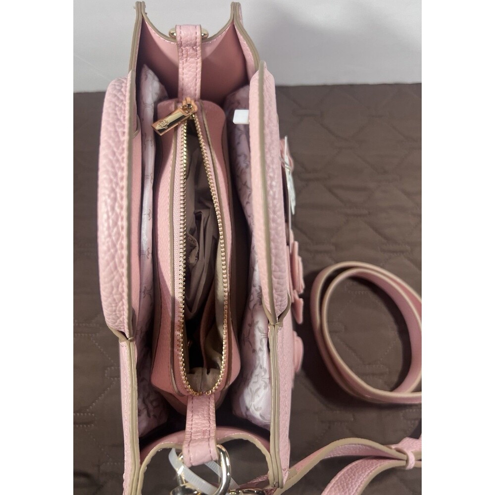 Nanette Lepore peachy pink 3D Floral Satchel Handbag Crossbody Purse - Picture 5 of 7